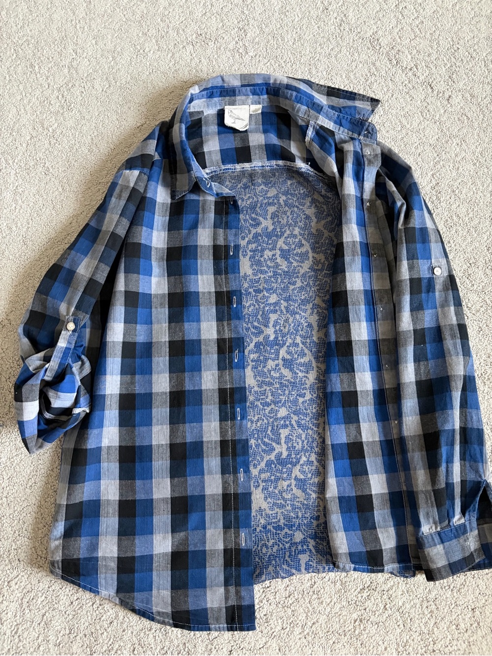 White Crow Blue Plaid Button-Down Shirt S - Picture 9 of 11